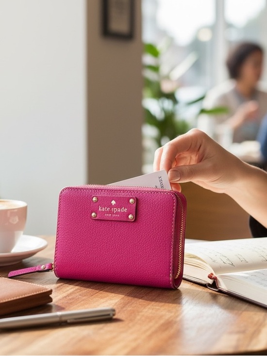 kate spade Accessories - Kate Spade Bubble Gum Pink bi fold pebble leather wallet